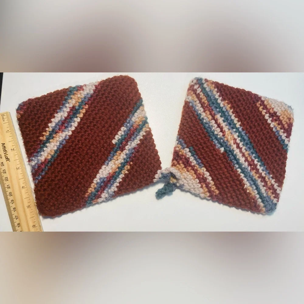 5 for $10: 2 Handmade Crochet Striped Pot‎ Holders 5.5” Sturdy Squares!